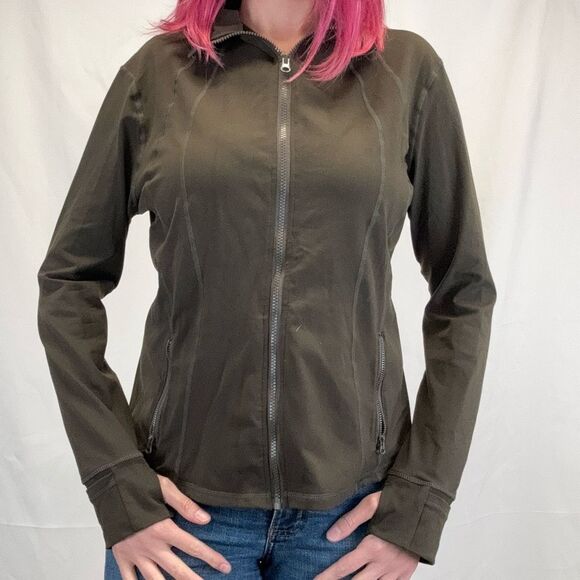 Unbranded Women's Full Zip Track Jacket L LG Large Dark Olive Green Brown Zipper - Picture 1 of 9